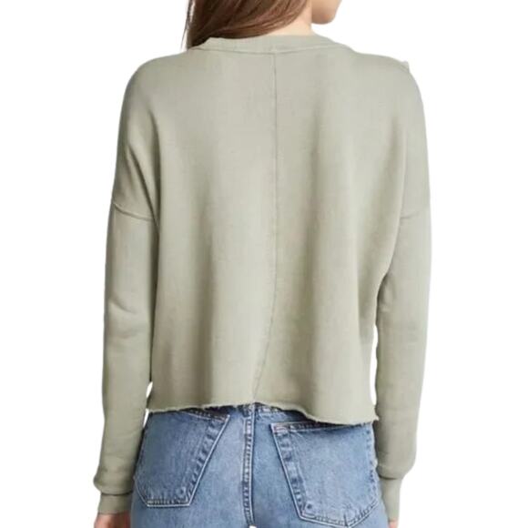 Free People Ooh La La Ruffle Front Sweatshirt in Green EUC Size XS - Picture 2 of 4